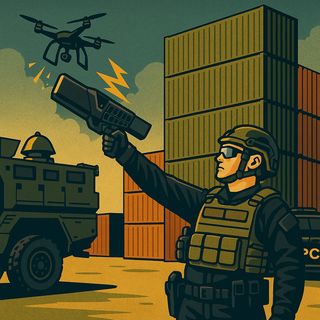 Illustrazione di una soluzione anti-drone in un’area industriale